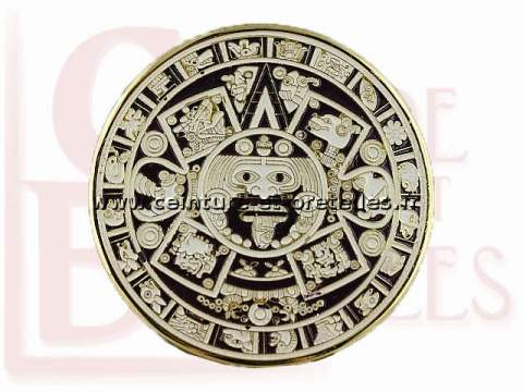 boucle ceinture noir doré calendrier aztèque