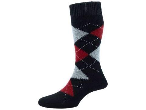 Chaussettes Pantherella beaulieu noir bordeaux 85% cachemire
