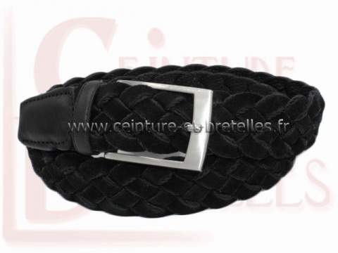 ceinture noire tressée aspect velouté fabriquée en Italie