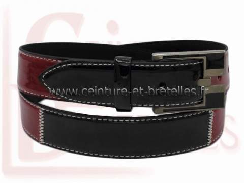 ceinture vernie pour femme rouge et noire coutures blanches