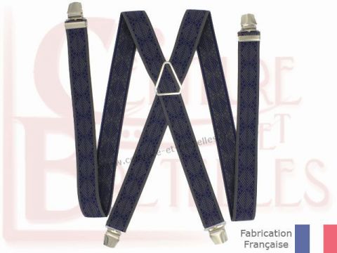 bretelles fantaisie dessins géométriques losanges bleu marine et gris