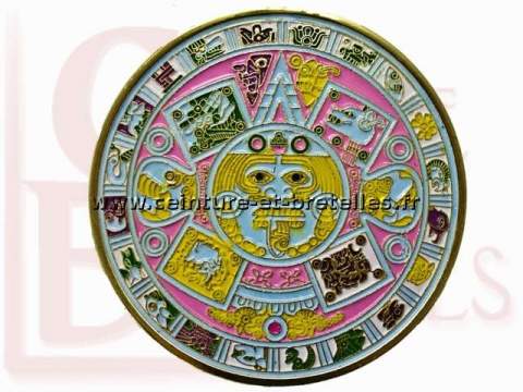 boucle ceinture calendrier aztèque doré et couleurs pastels